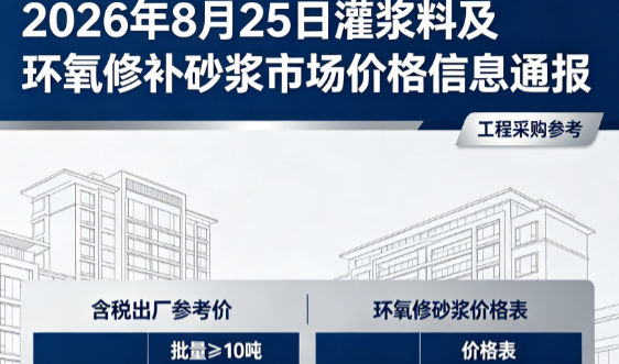 玉龙2026年8月25日灌浆料及环氧修补砂浆市场价格信息通报